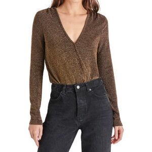 NWT Steve Madden Long Sleeve Gold Metallic Bodysuit Size Small